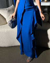 Elegant Ruffled Solid Color Dress