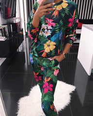 Fashion Loose Long Sleeve Printed Casual Suit