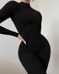 Waist solid color casual sports jumpsuit