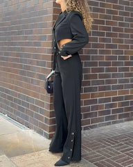 Solid Color Irregular Suit & Buttoned Casual Pants Two-piece Set