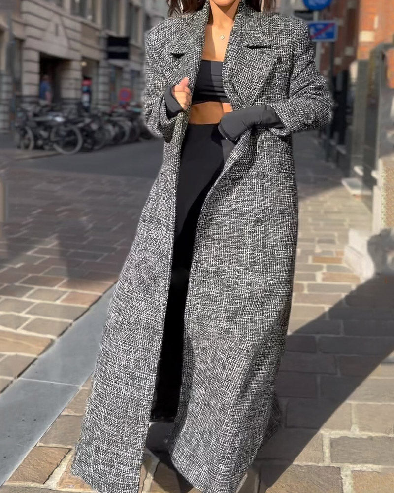 Fashionable Long Coat with Woven Pattern