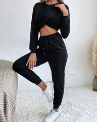 Casual Solid Color Long Sleeve Two-piece Set