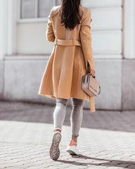 Solid Color Tie Mid-length Woolen Coat