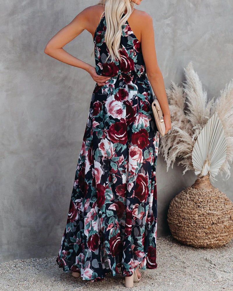 Fashion Chiffon Flower Halter Neck Dress