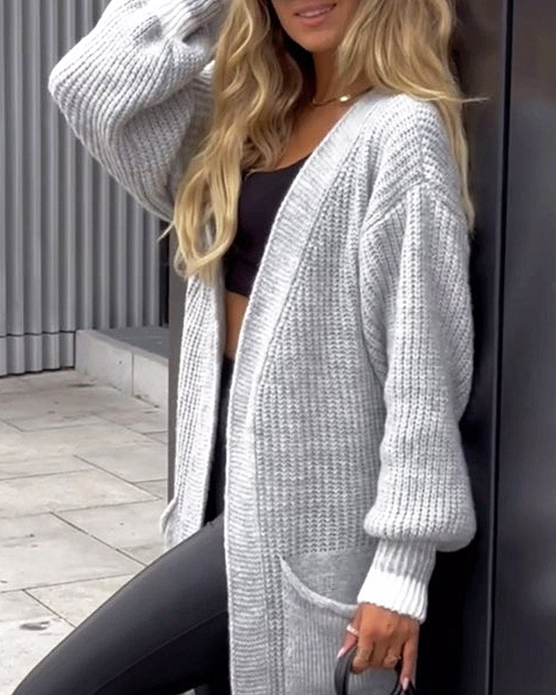 Solid Color Knitted Fashionable Cardigan Jacket