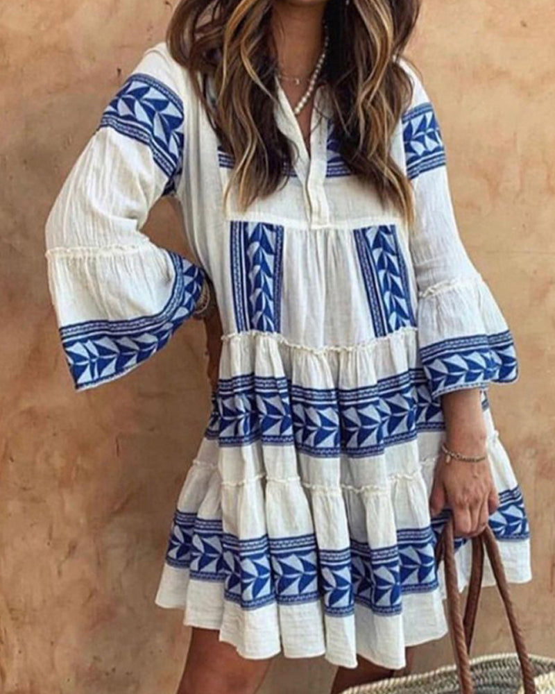 Loose Printed Bohemian Swing Dress