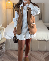 Long Sleeve Midi Dress Vest Jacket Two Piece Suit