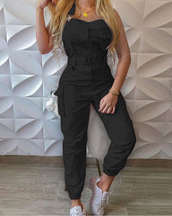 Casual Solid Color Sleeveless Jumpsuit