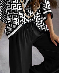 Casual Printed Top & Wide-leg Pants Set