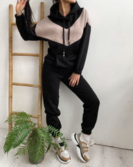 Color Block Hoodie Pants Casual Two-Piece Suit