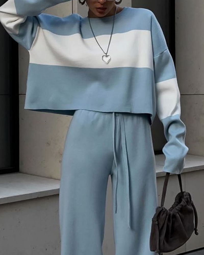 Casual Striped Top & Pants Two-piece Set