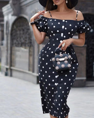 Fashion Off Shoulder Polka Dot Dress