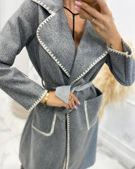 Solid Color Woven Decorative Stylish Coat