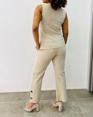 Casual Sleeveless Top & Slit Pants Two-piece Set