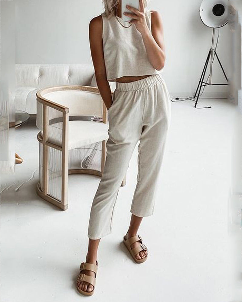 Casual Solid Color Vest Trouser Suit