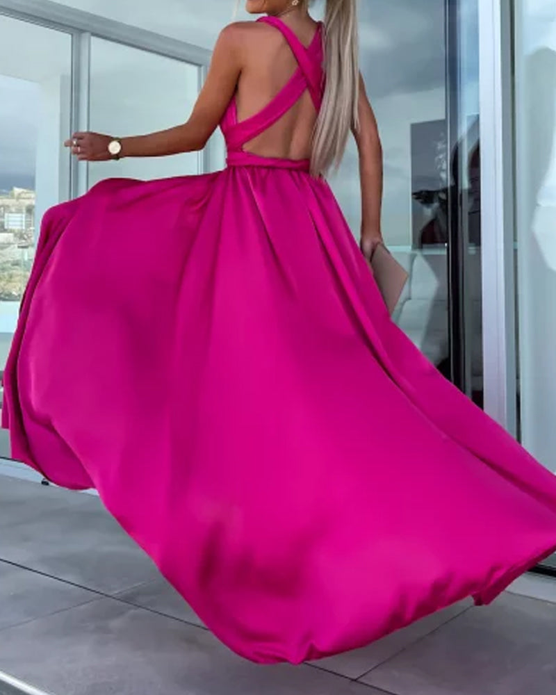 Fashion Solid Color Slit Dress