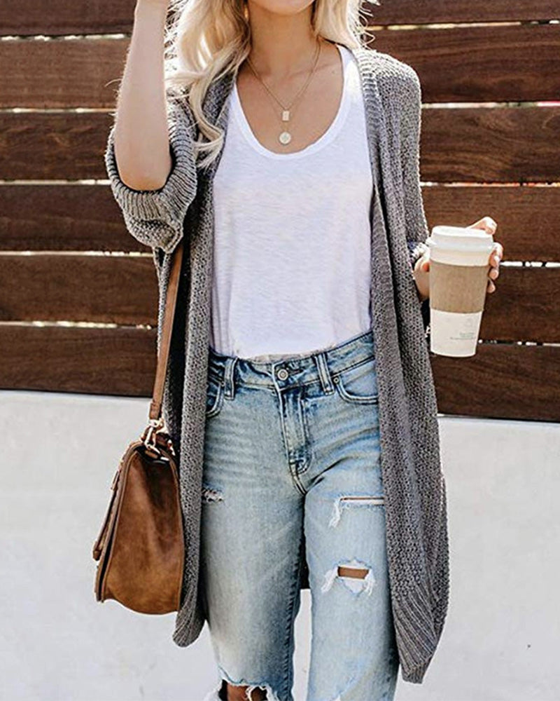 Solid Color Knitted Sweater Cardigan