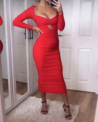 Sexy Solid Color Hollow Party Dress