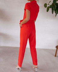 Relaxed Lapel Tie Jumpsuit