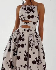 Sleeveless Printed Solid Color Slip Dress