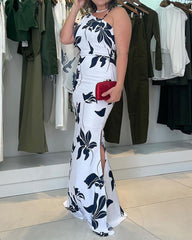 Casual One Shoulder Slit Printed Dress