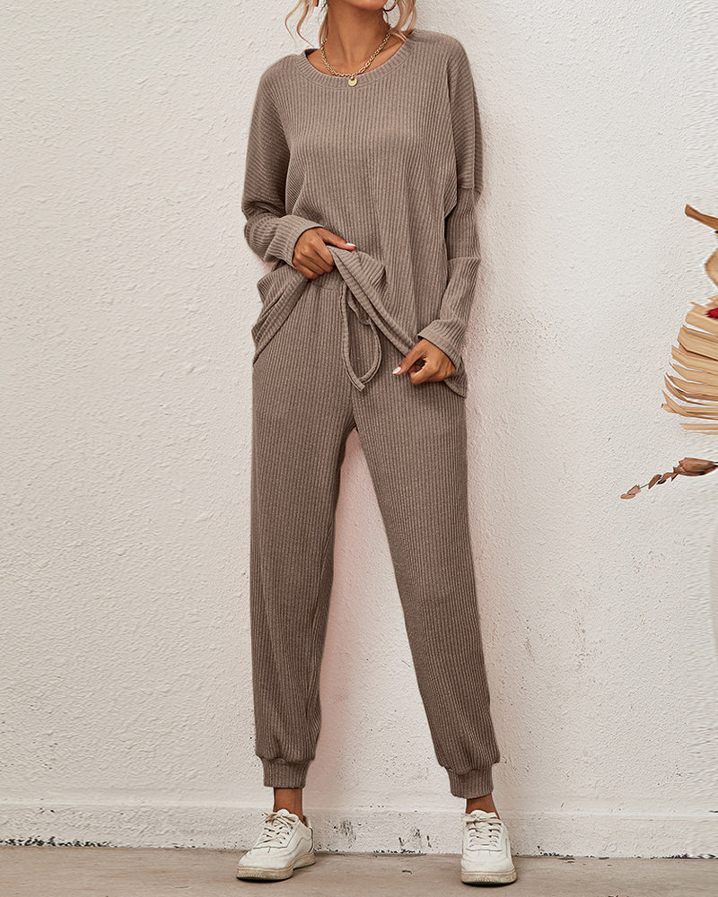 Casual Solid Color Long Sleeve Loose Suit