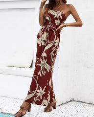 Casual Strapless Print Jumpsuit