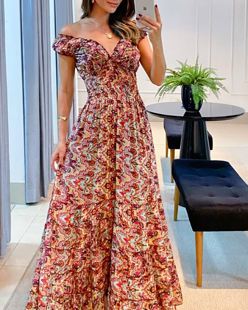 Fashionable One-shoulder Flower Rush Long Dress