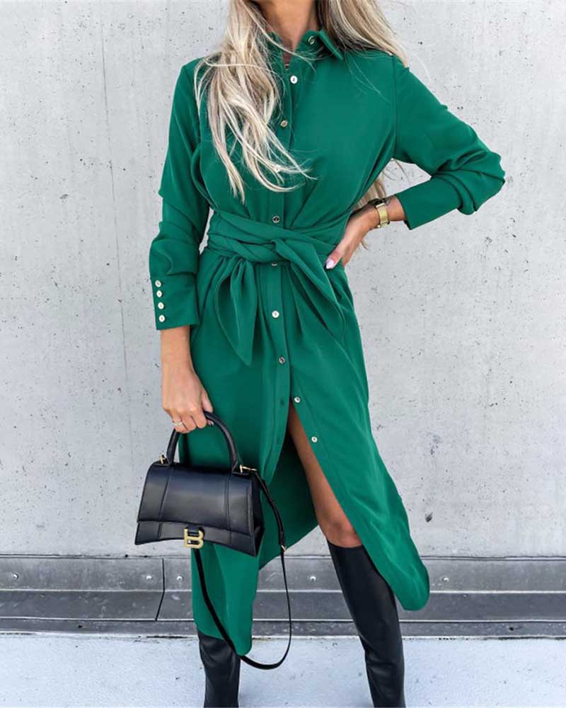 Solid Color Cardigan Long Sleeve Dress