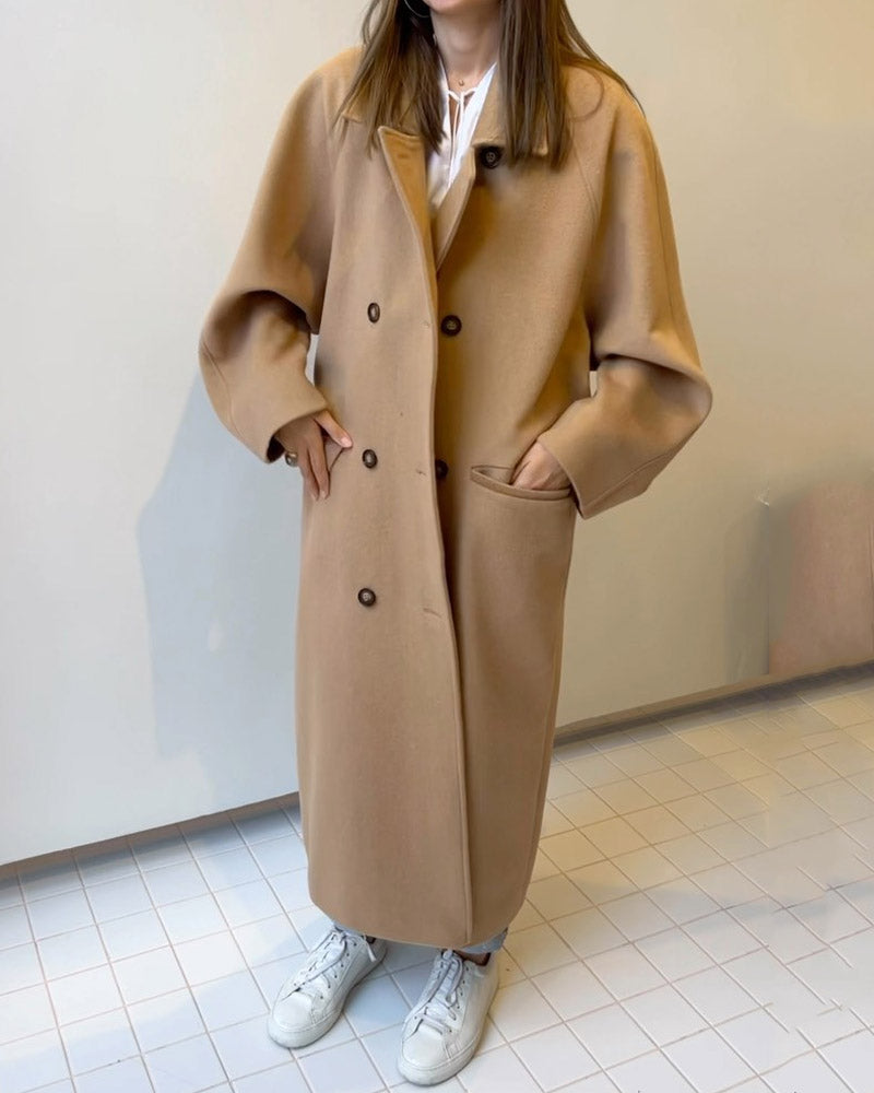 Solid Color Casual Straight Woolen Coat