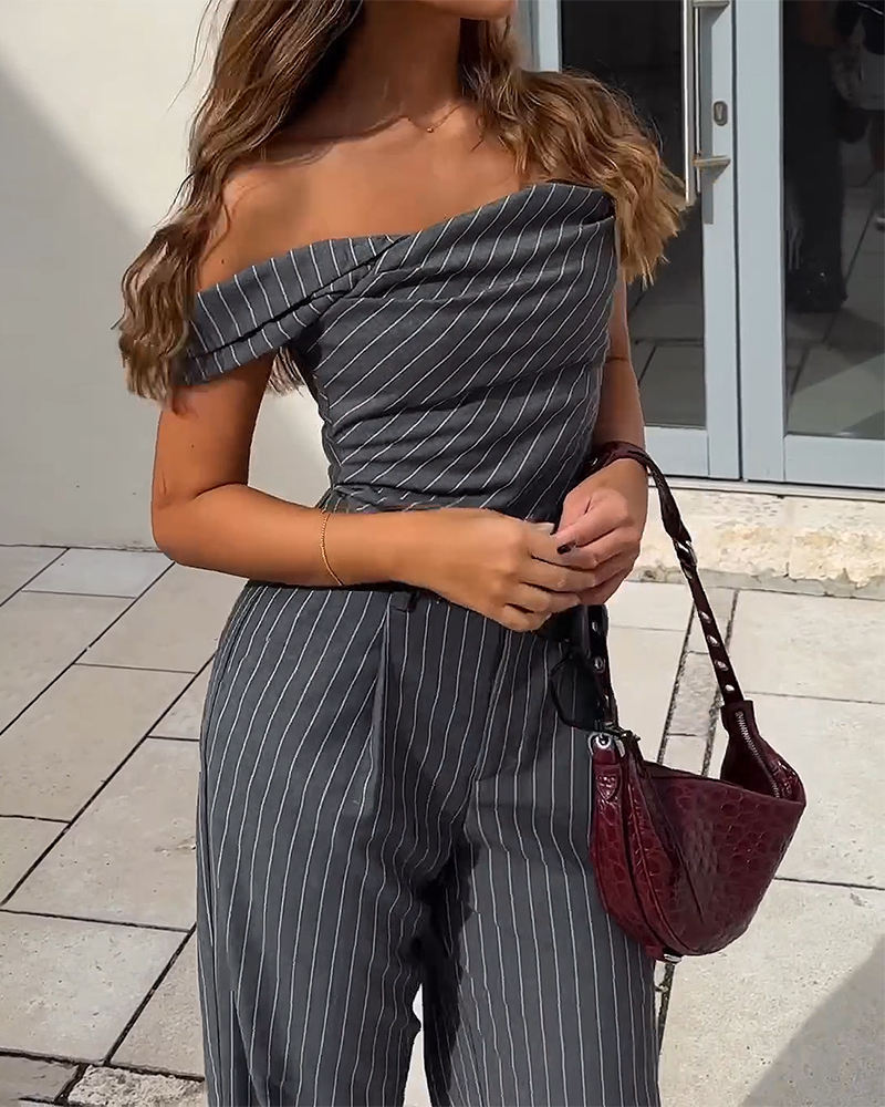 Striped Top and Pants Two-piece Suit