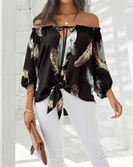 Fashion Casual One-shoulder Long Sleeve Printed Top